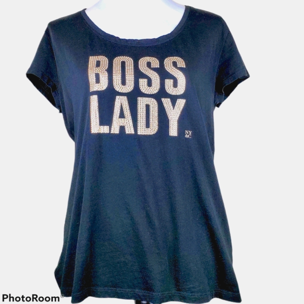 NY&Co Scoop Neck Black "Boss Lady" Graphic Tee XL